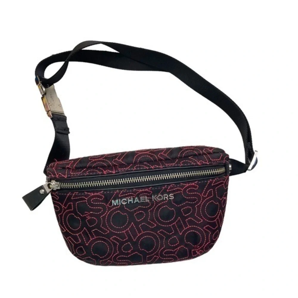 Michael kors black and pink embroidered stitched Fanny pack